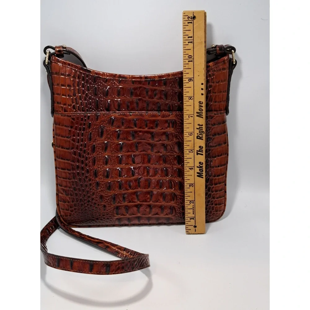 Brahmin Katie Pecan Melbourne Croc Embossed Leather Crossbody Bag Brown - Picture 8 of 16